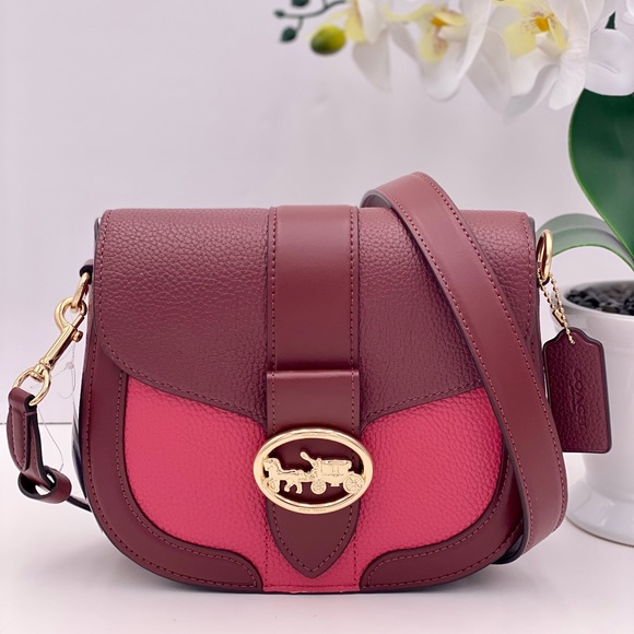 Coach Handbags - Coach Georgie Crossbody Saddle Bag In Colorblock Cherry Multi